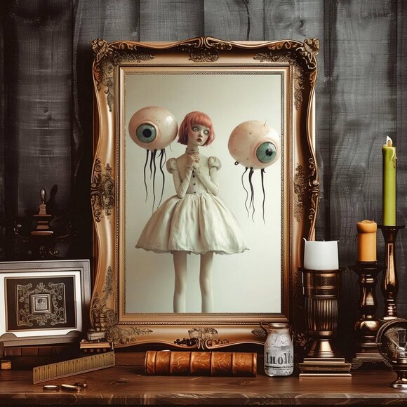 Original Monster Movie Girl Art Print + Digital Copy, Gothic Surreal - Picture 2 of 8